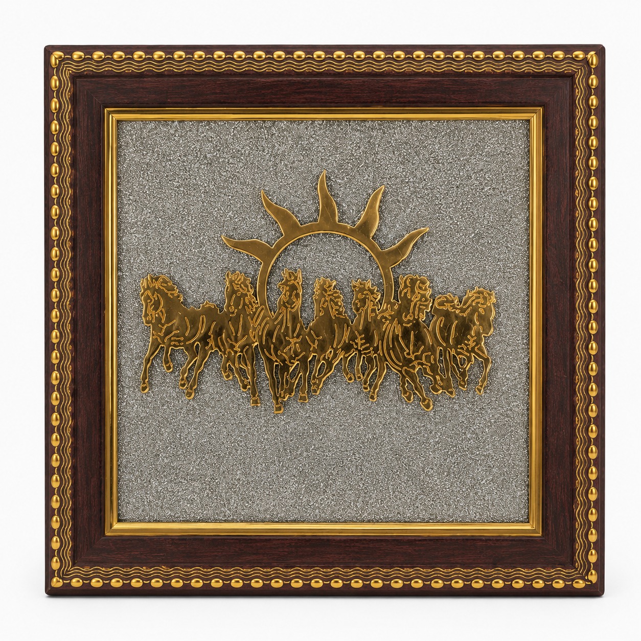 Golden 7 Horses with Sun on Natural Pyrite Frame – Vastu Decor 