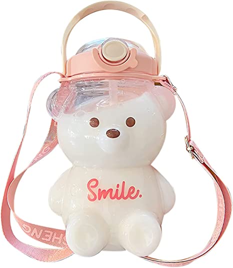 Teddy Bear Water Bottles With Straw 