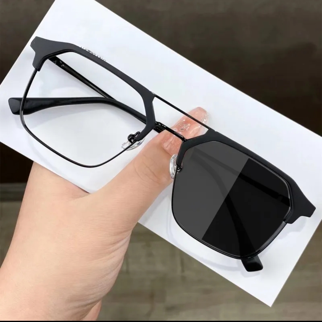 Changeable Glass Black Metal Frame Sunglasses  