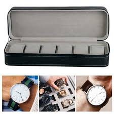 PU Leather Watch Box with 6 Wide Slots 