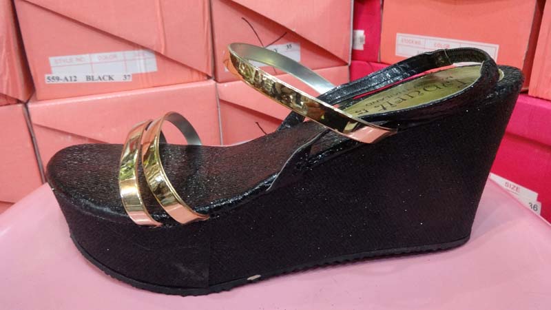 Black and Gold Wedges Shoes