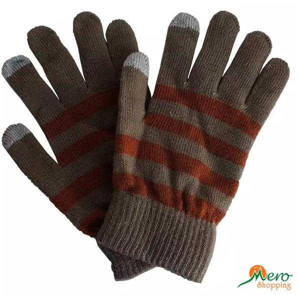 Brown Striped Touch Screen Gloves 