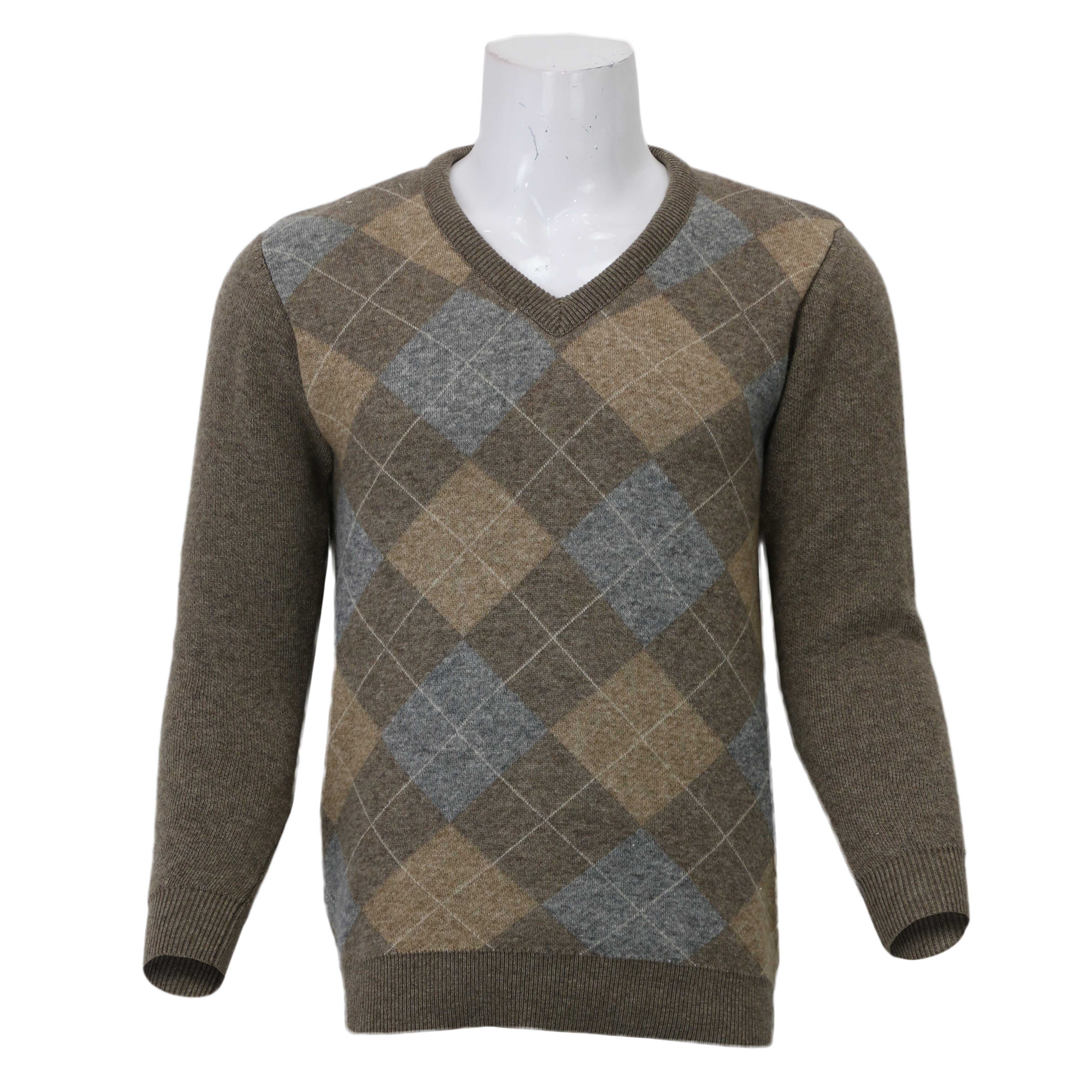 V-neck jacquard Cashmere Knit Sweater For Men's 