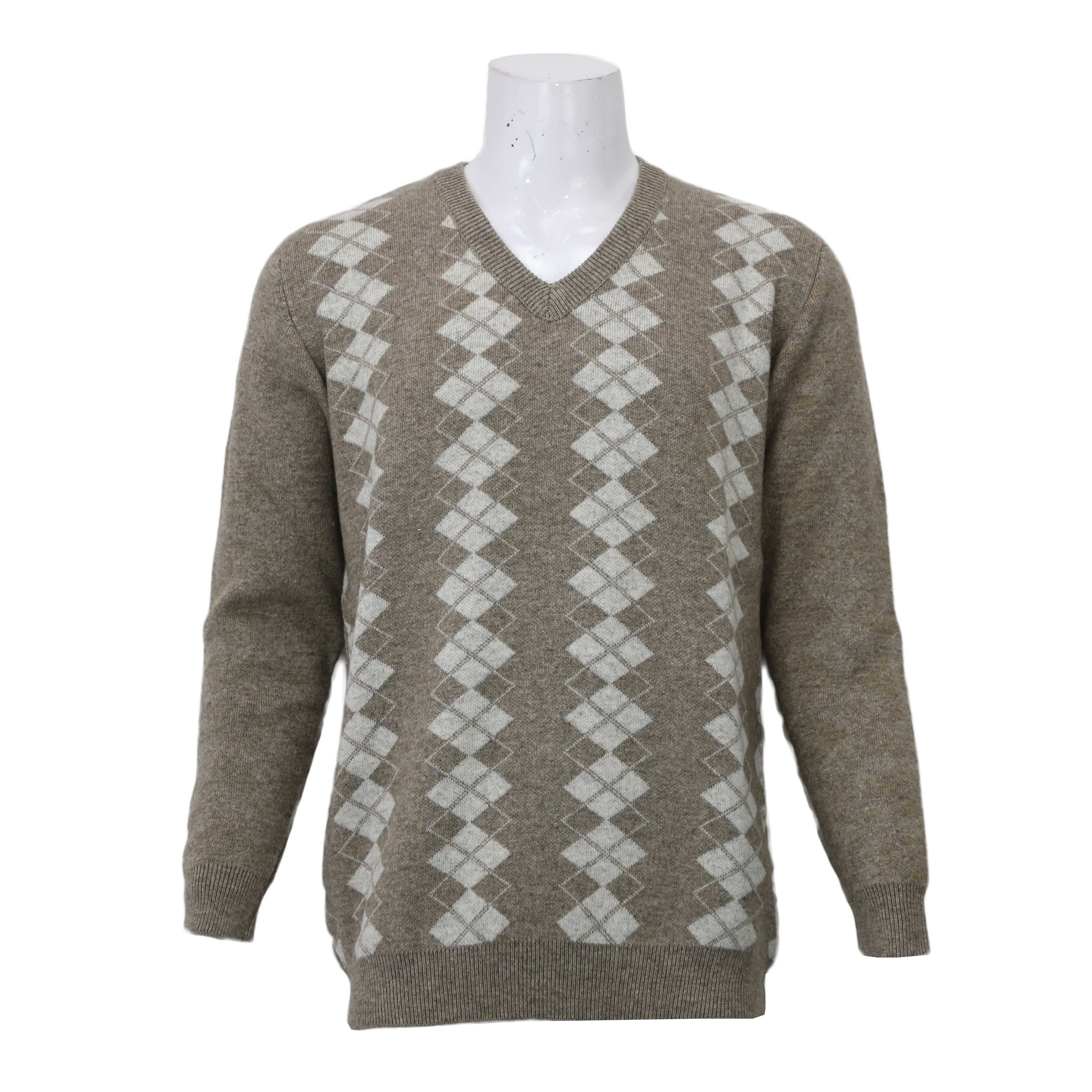 Cashmere Knit V-neck Jacquard Sweater For men's 