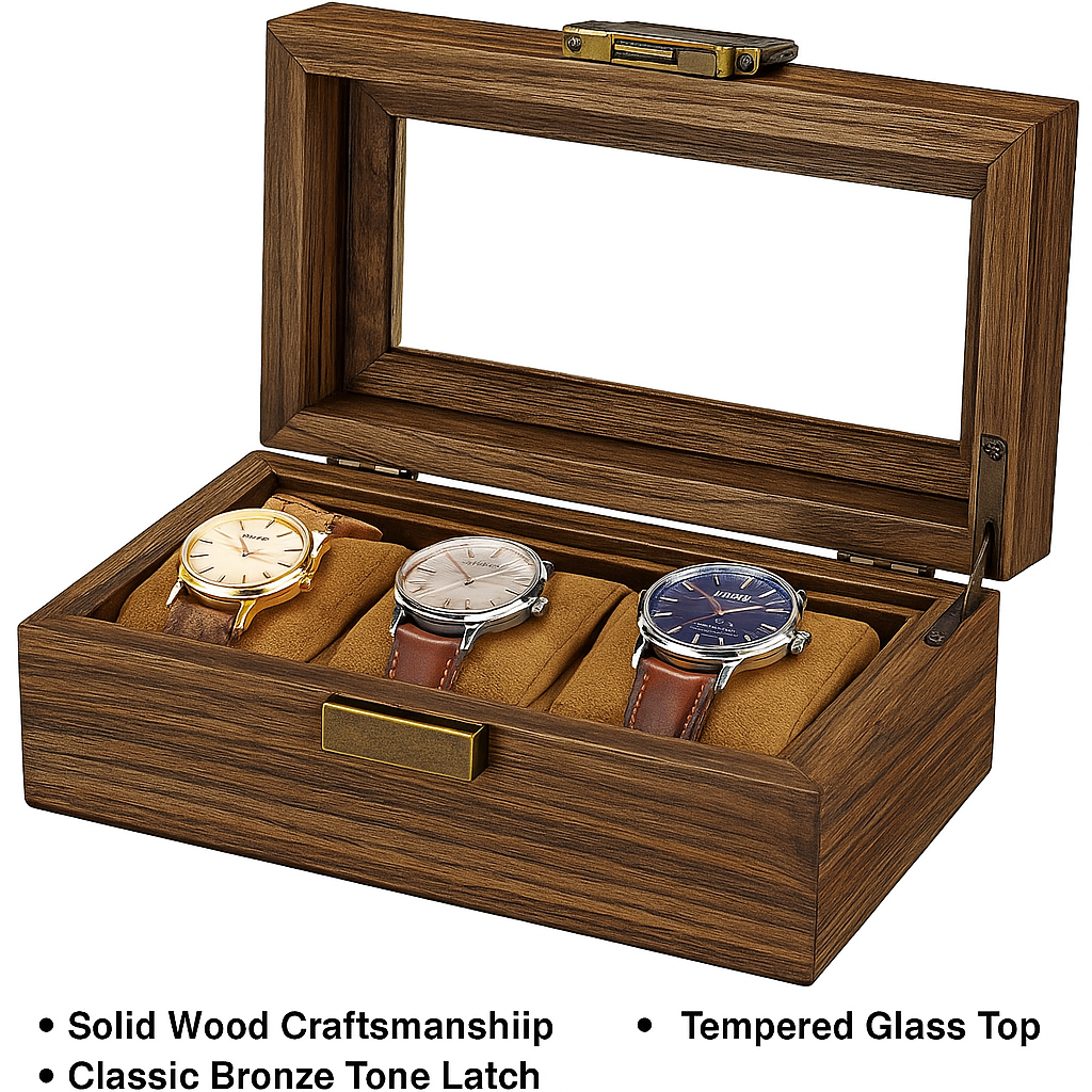 Premium PU Leather 3-Slot Watch Storage Box 