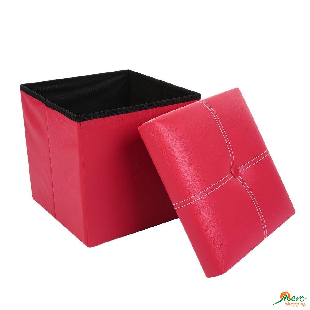 Buy Faux Leather Ottoman Storage Stool BoxRed in Kathmandu,Nepal.