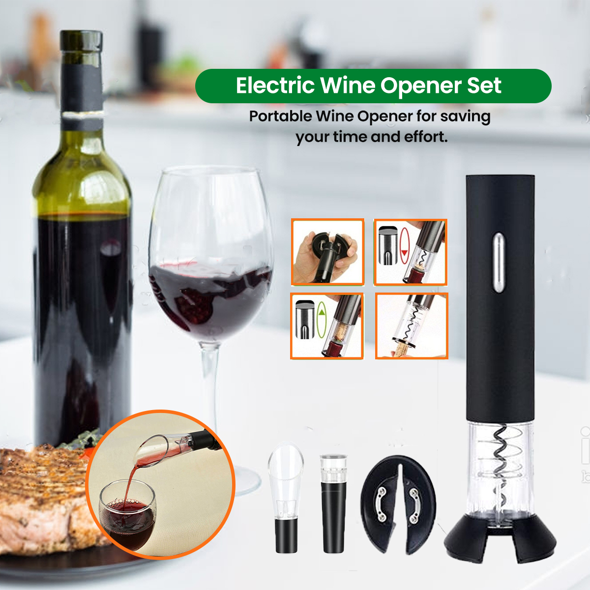 Battery Operated Electric Wine Opener Set