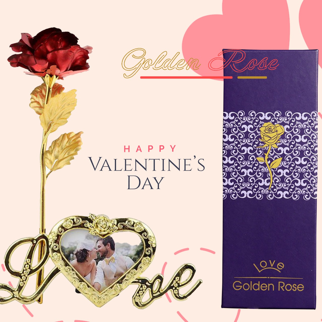 24K gold plated golden Red rose and Beautiful Love Photo Frame Love Stand With unique gift box - best gift for love ones
