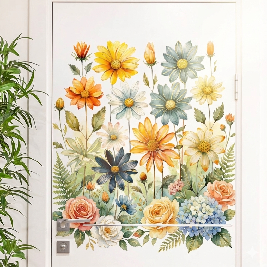 6pcs 3D Multicolored Flower Wall Stickers 