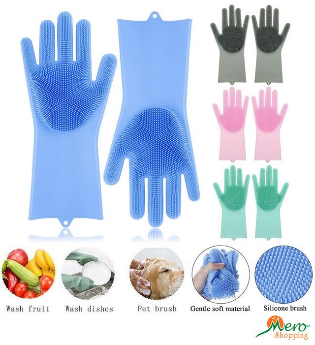 Magic Silicone Dishwashing Gloves Cleaning Dish Fruit Washing Gloves For Kitchen Household(3 Pairs available) 