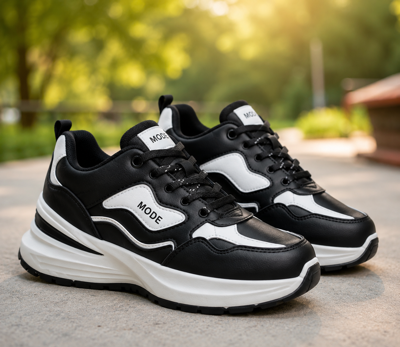 MODE CloudStride Black White Sneakers for Women 