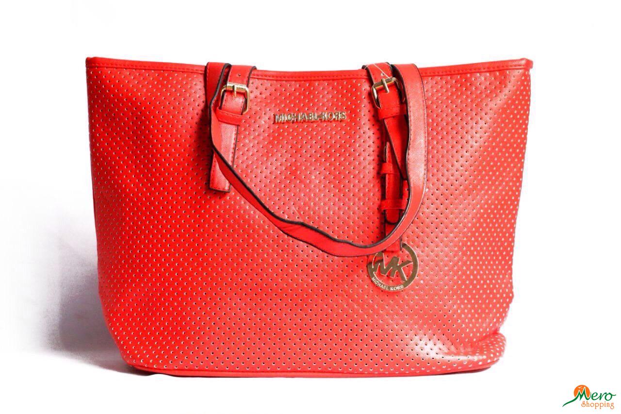 Mk Bag in Red Color with Golden Dotted Line