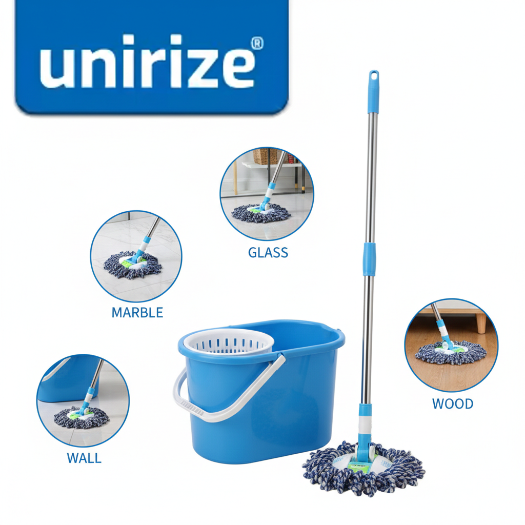 Unirize Velocity Plastic Spin Mop with Bucket – Floor Cleaning System 
