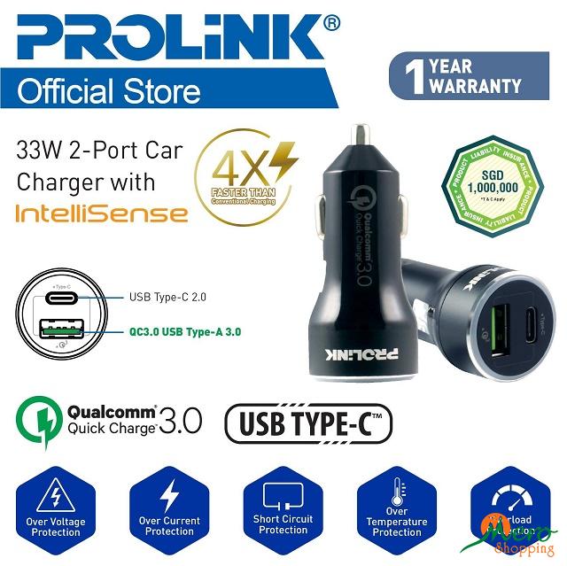 Prolink 2-Port Car Char 1 USB 3.0 & 1 Type-C 3.0 (33W)-PCC23301