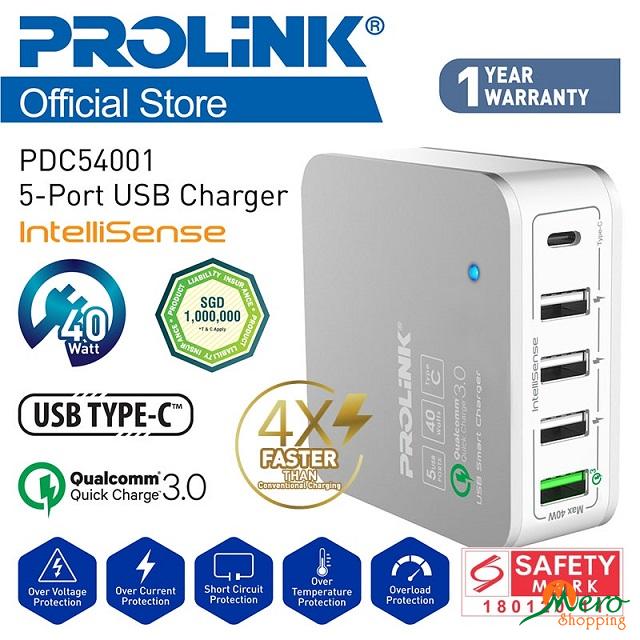 Prolink 5-Port USB Charger with IntelliSense 30W (4-Port USB2.0 & 1-Port USB3.0)-PDC53001