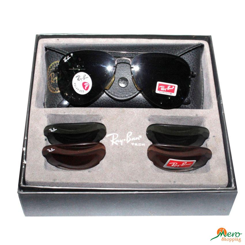 Ray Ban Three Pieces Changeable Set Sunglass (Polarised+Black Shed+Brown Shed) 