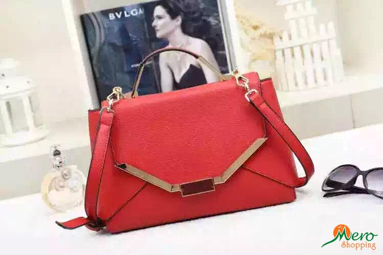 Red Color Bag With Golden Metal 