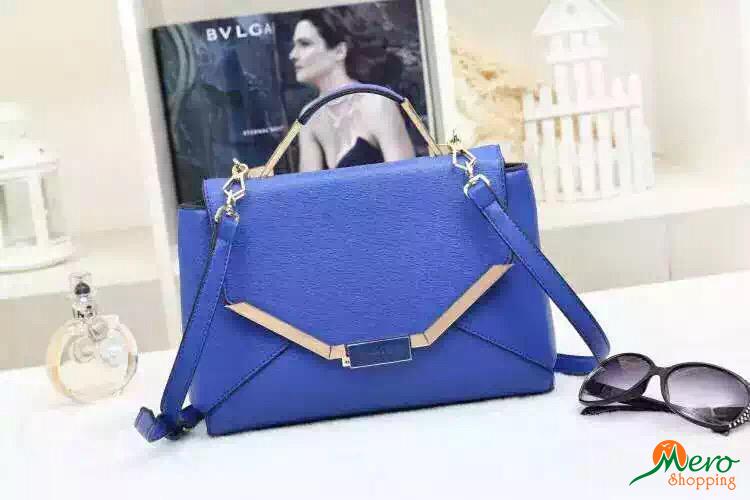 Royal Blue Color Bag With Golden Metal