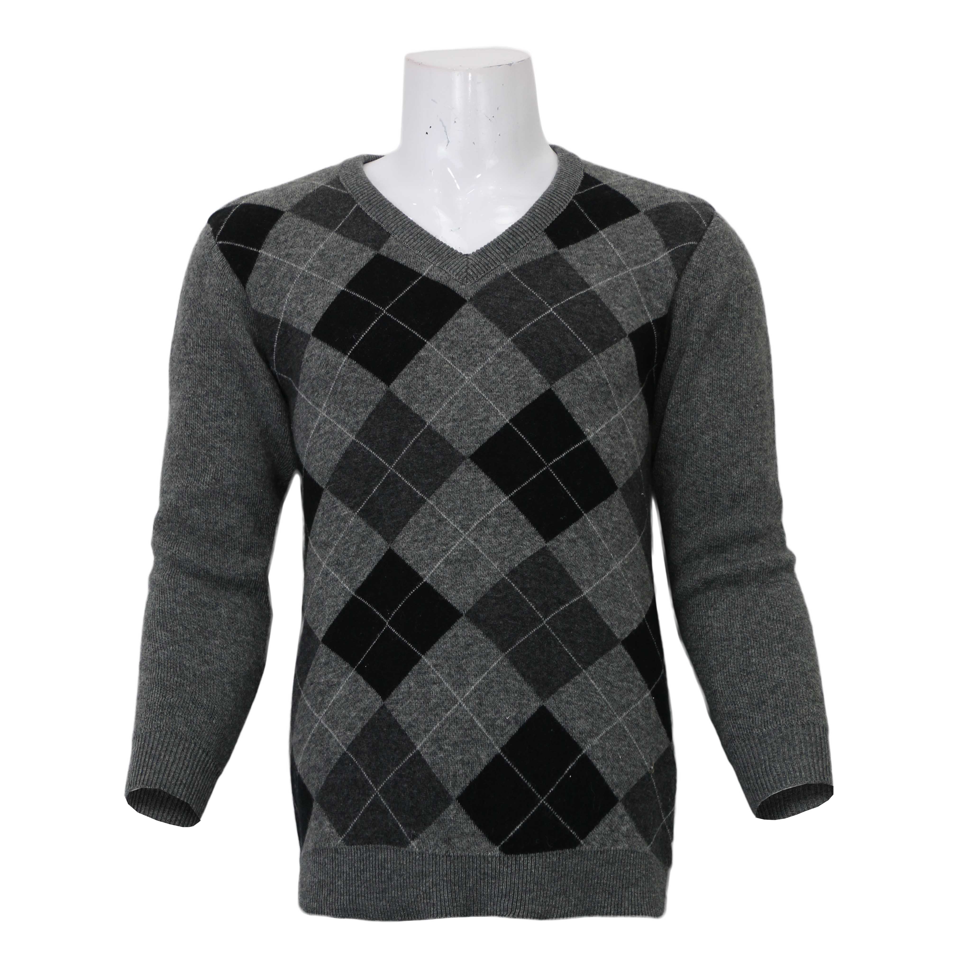 Dark Gray V-neck Jacquard cashmere Knit Sweaters for men's 