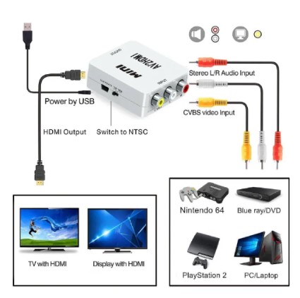 RCA Composite CVBS AV To HDMI Video Audio Converter AV2HDMI Adapter