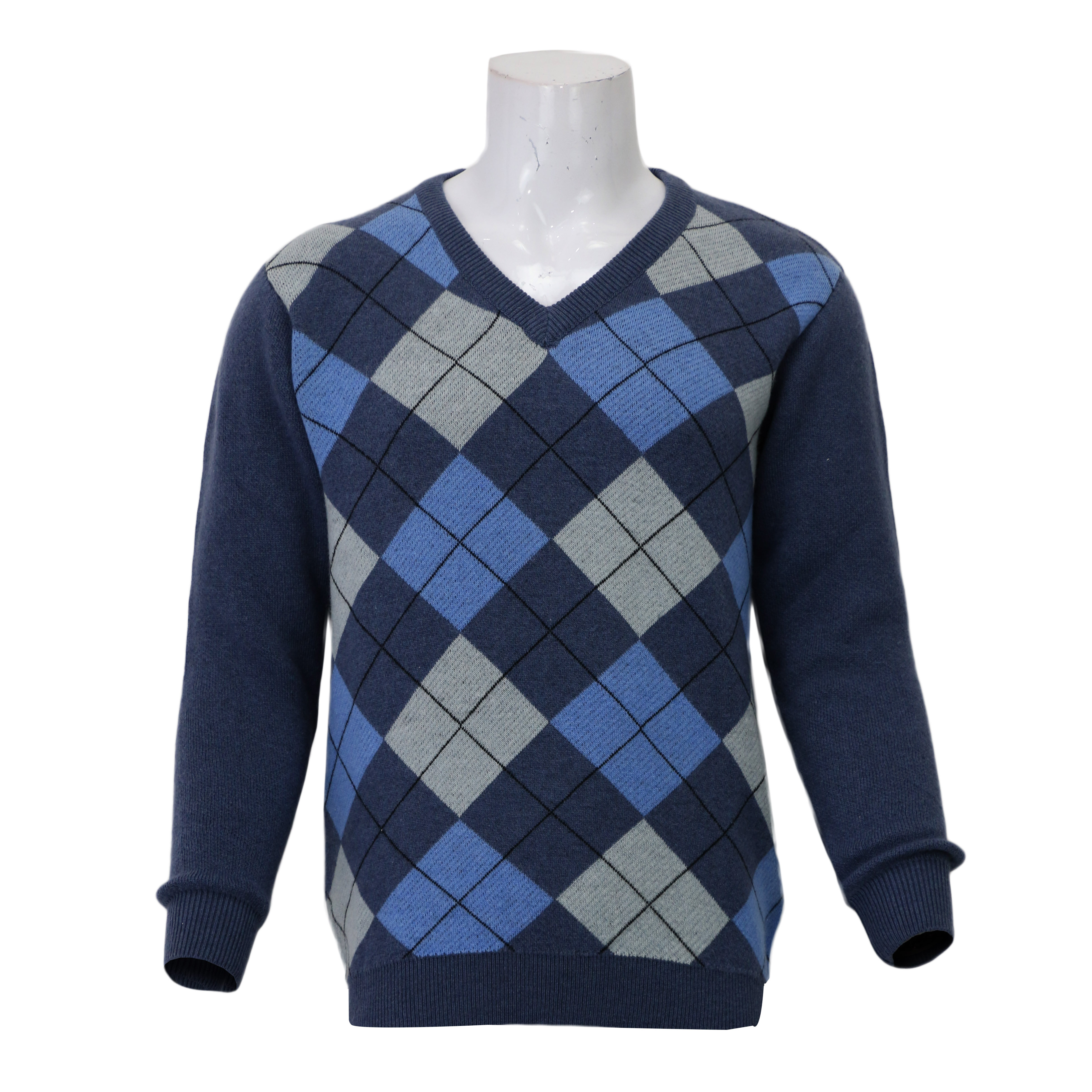 V-Neck Jacquard Knit Cashmere Sweater For Men 
