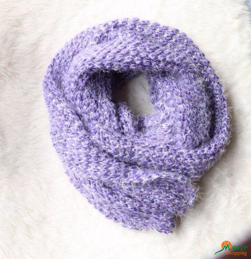 Woolen scarf Violet color with white ferns