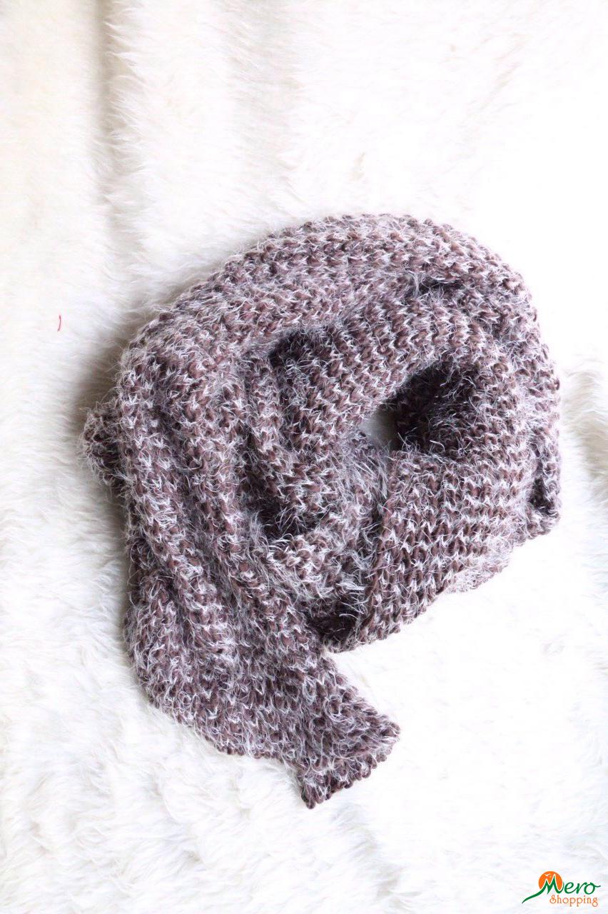 Woolen scarf Brown color with white ferns