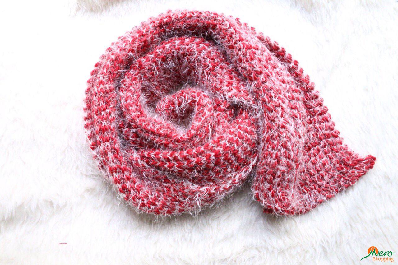 Woolen scarf Pink color with white ferns 
