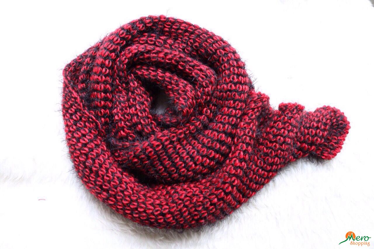 Woolen scarf Red color with white ferns 