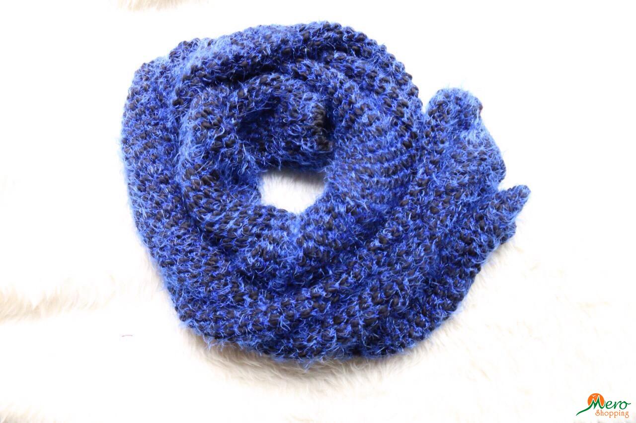 Woolen scarf white color with blue ferns 