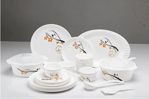 32 PCS of Exclusive, Microwave Safe Plastic Printed Round Dinner Set 