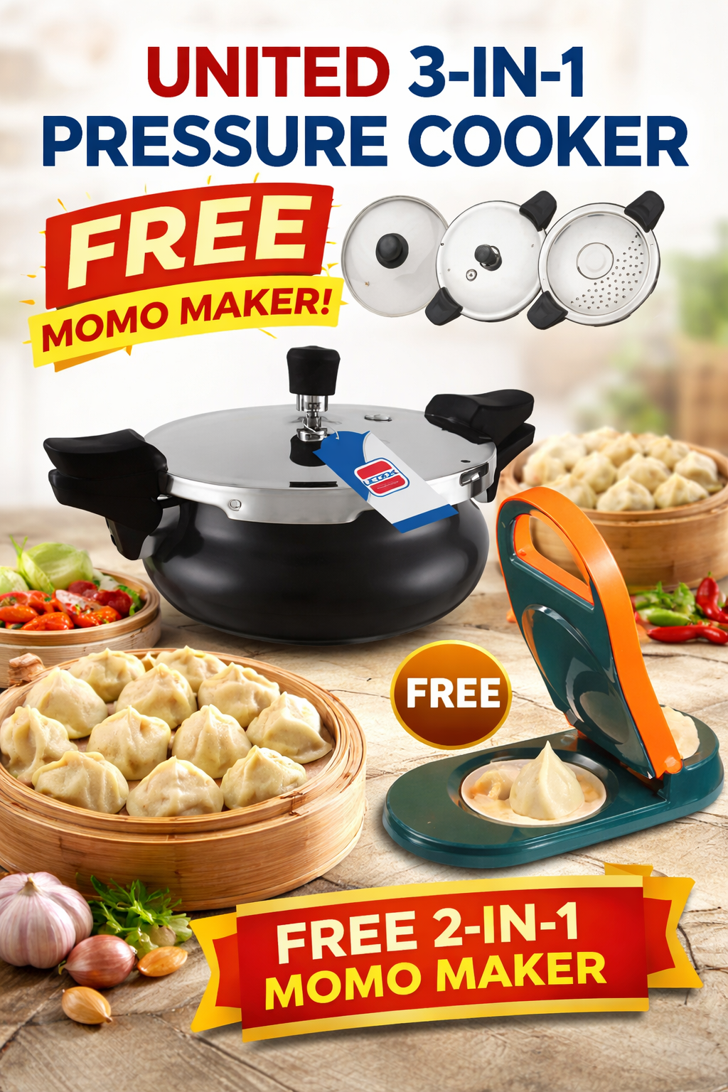 United 3L Smart Multi Cooker with Free Momo Maker 