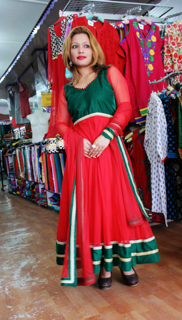 Anarkali Red & Green Kurta Salwar