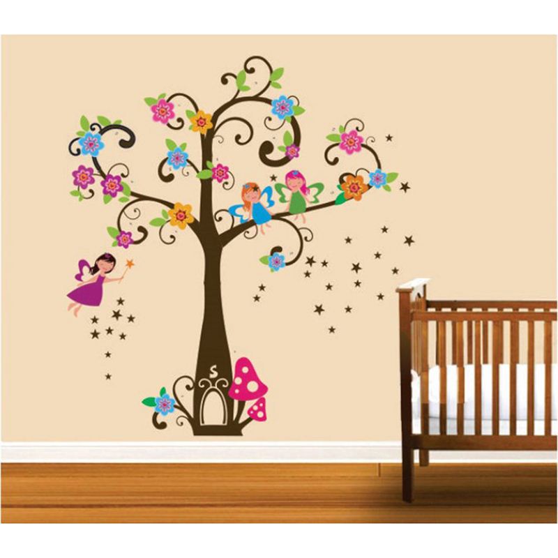 Colorful Angel Girl Tree Wall Stickers