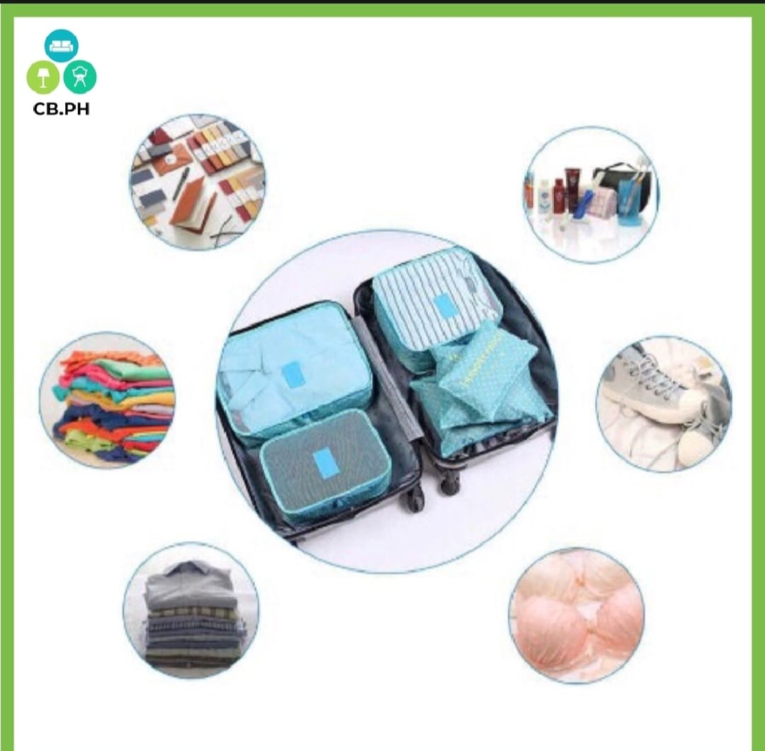 6 Pcs Luggage Storage Bags with Travel Clothes Packing Cubes and Waterproof Laundry Zipper Pouch