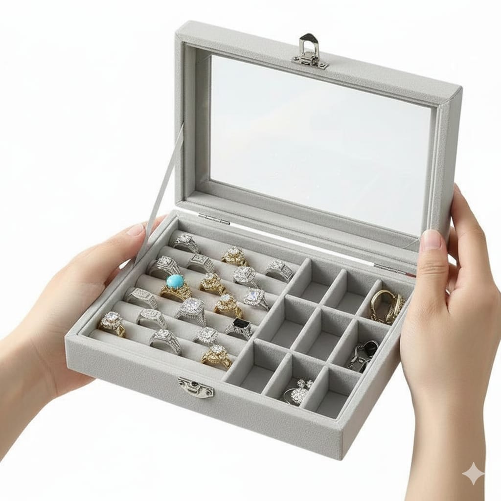Jewelry Box Organizer for Rings, Earrings & Necklaces 