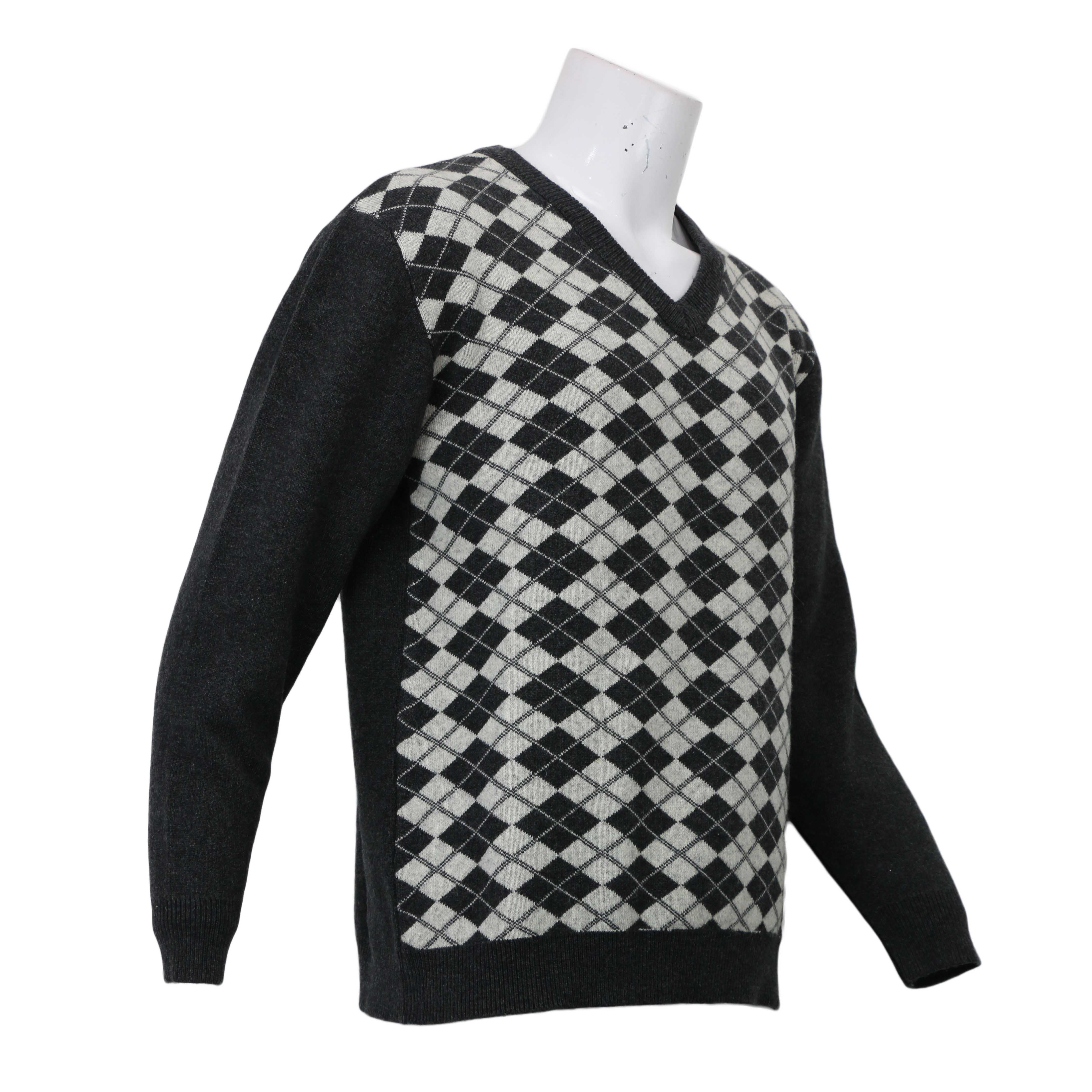 V-neck Jacquard Cashmere Knit Sweater for men's 