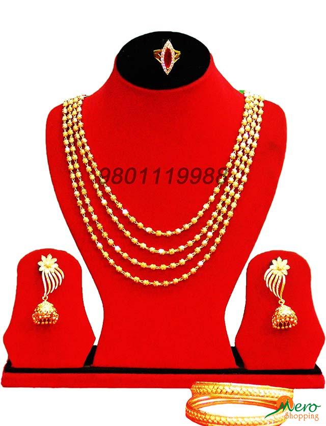 Gold Plated Jewellery Sets Includes ( Ball Necklace, Jhumka, Chura, Ring )