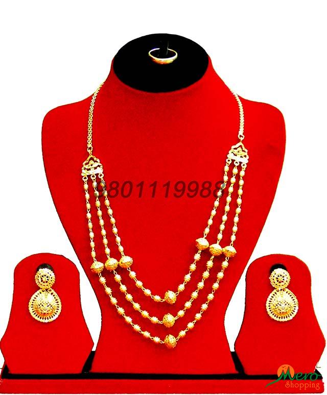 Gold Plated Jewellery Sets Includes ( Ball Necklace, Ram Lela Jhumka, Ring )