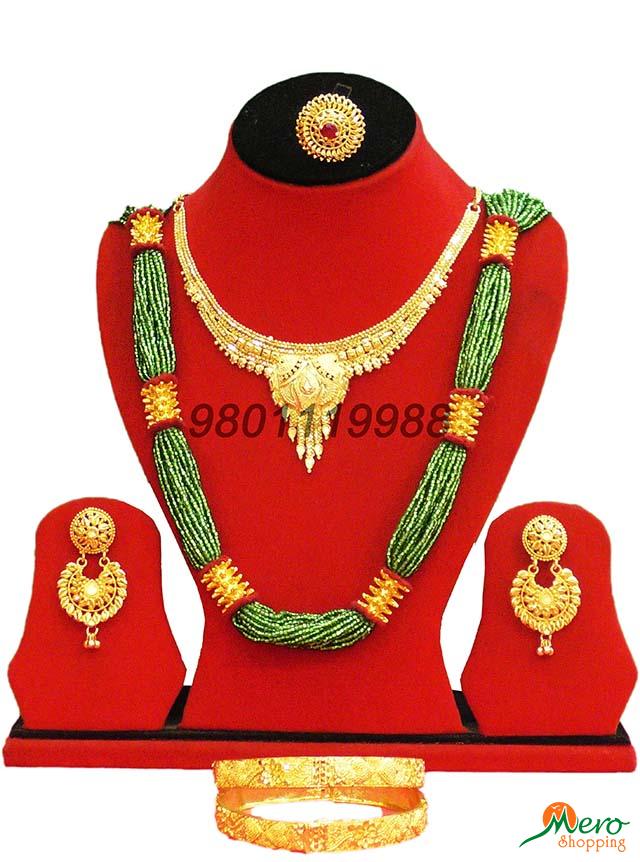 Gold Plated Jewellery Sets Includes ( Necklace, Ram Lela Jhumka, Ring, Chura, Naugedi )