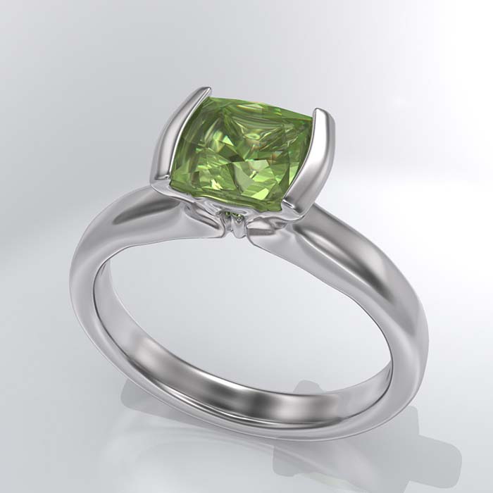 Green Solitaire silver Plated ring