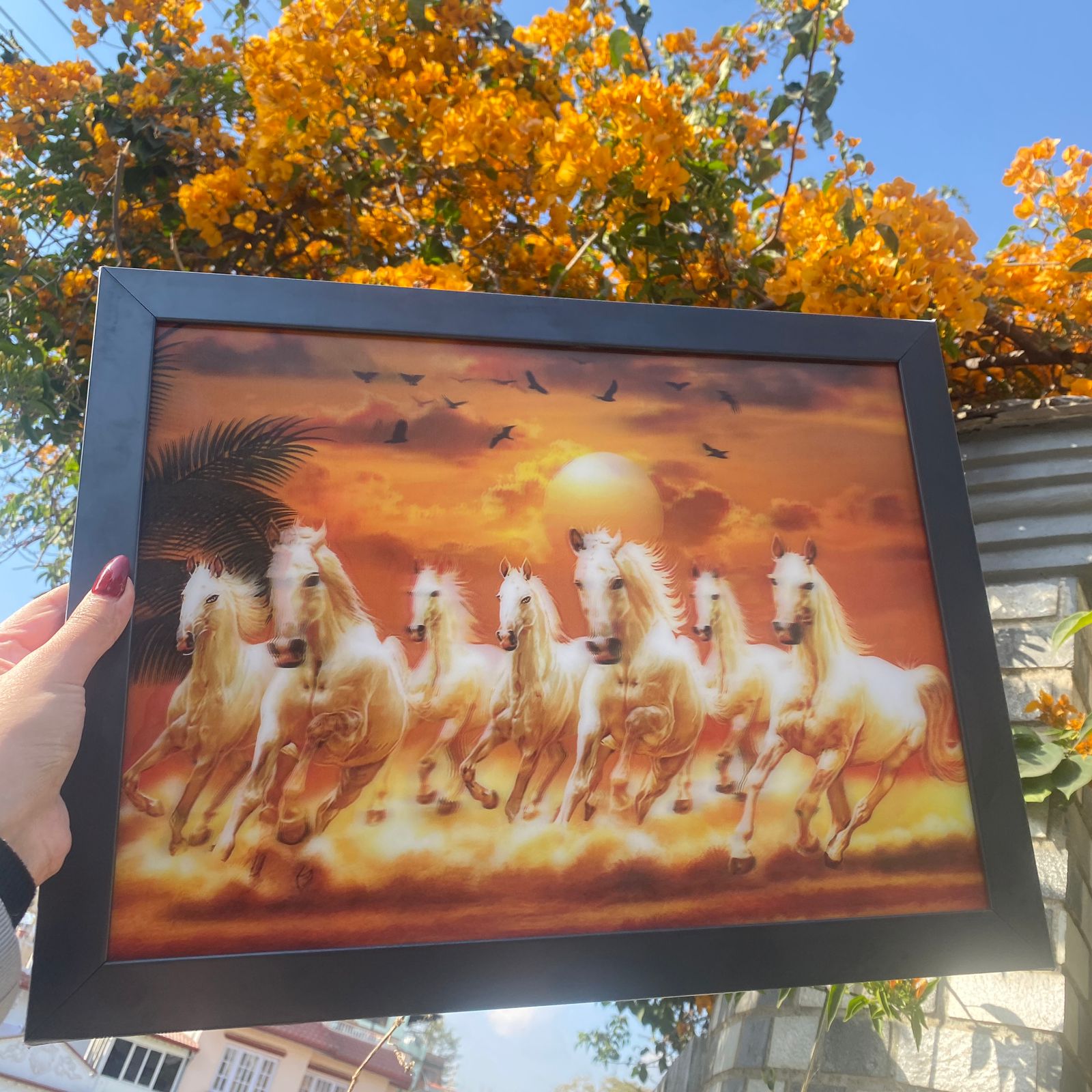 3D Seven Horse Painting Vinyl Frame