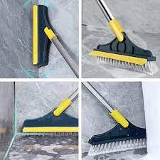 2 In 1 Tile Cleaner Brush With Scraper, Long Handle Floor Wiper -1pc 