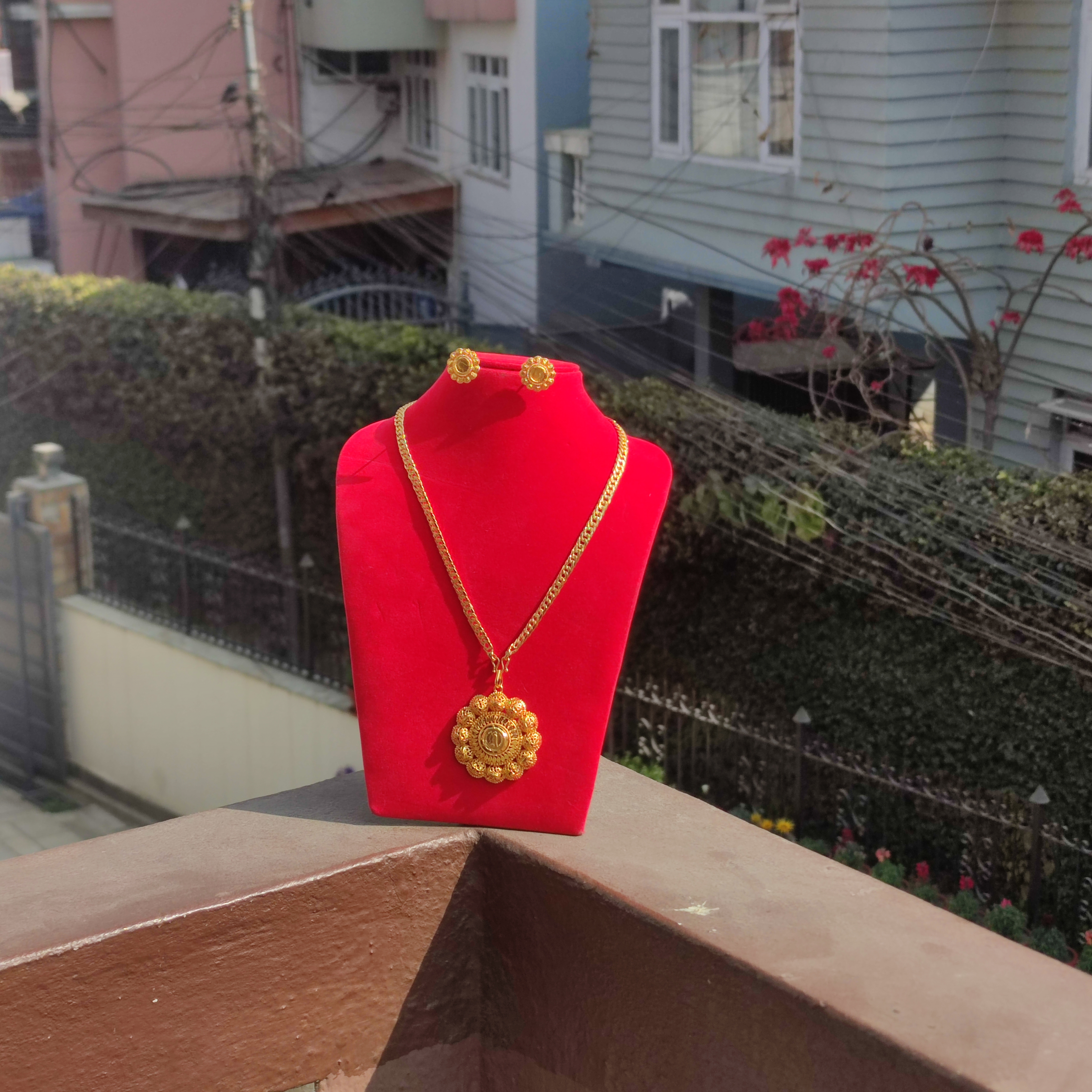 Gold Plated  Panchadhatu Traditional Pendant Necklace Set