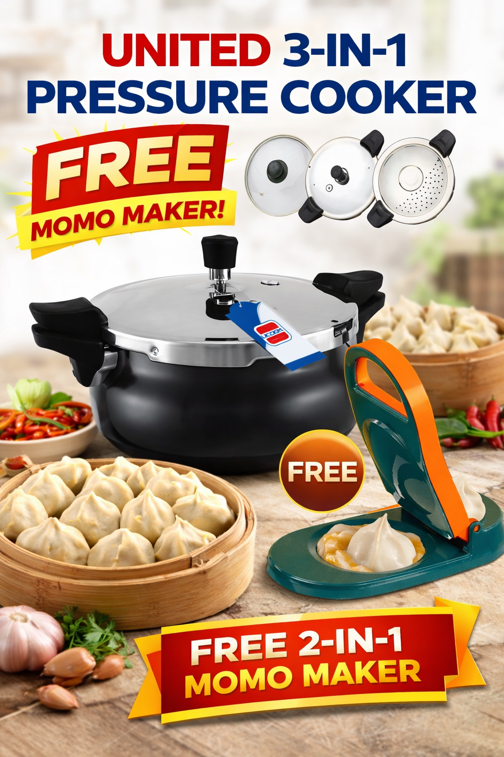 United 5L Smart Multi Cooker with Free Momo Maker 
