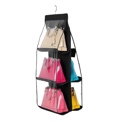 Hanging Handbag Organizer Dust-Proof Storage Holder Bag with 6 Large Pockets 