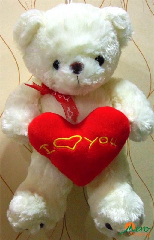 Soft White Teddy Bear with Heart Soft Toy Medium 