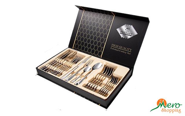 24 pcs Gift Set Gold Flatware Stainless Steel Cutlery Set with Box