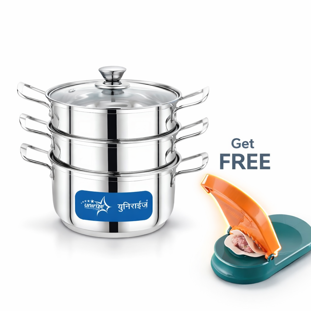 Unirize 3 Layer Momo Steamer 18cm with Free Momo Maker 