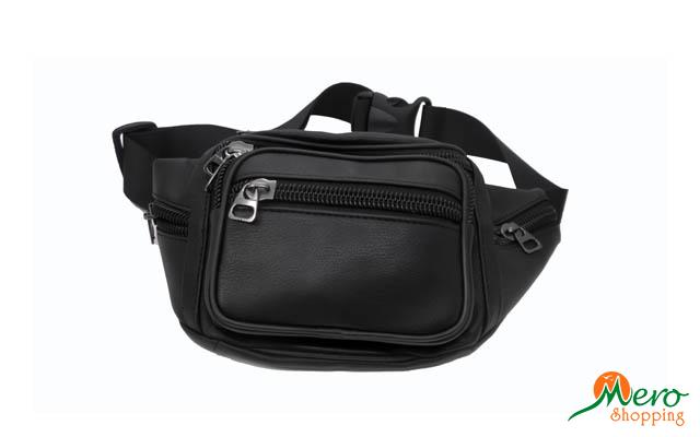 PU Leather Waist Pack Zipper Bag - Black 